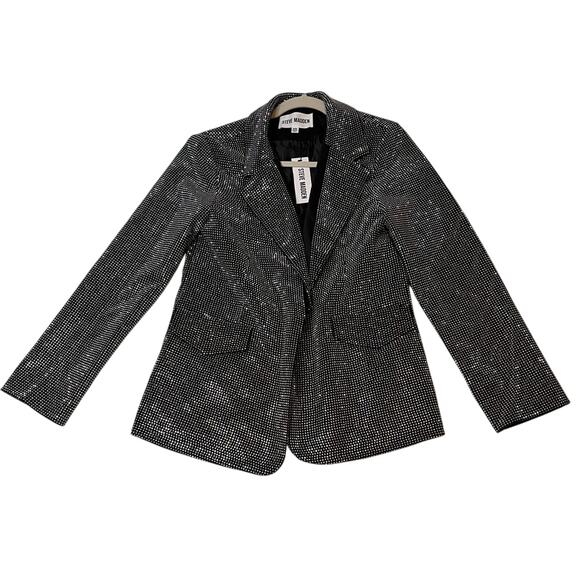 Steve Madden Rhinestone Blazer XS Black Silver Sparkle Party Jacket - Picture 4 of 8